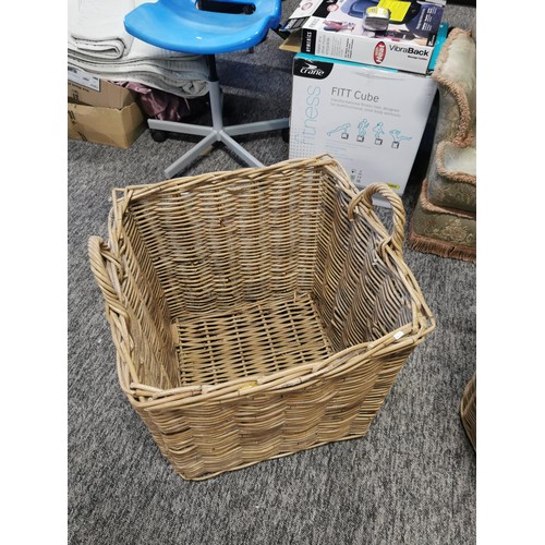 440 - 2x very large wicker log baskets both in good order largest one stands at 50cm high 52cm square