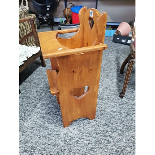 441 - Solid pine childs chair with tray heart design to the back and sides in very good order height 69cm ... 