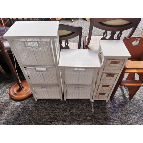 442 - 3 white bathroom units with drawer compartments to each unit tallest measures 82cm high