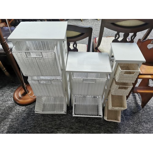 442 - 3 white bathroom units with drawer compartments to each unit tallest measures 82cm high