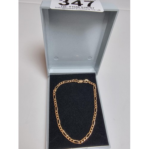347 - A hallmarked 9ct yellow gold Figaro link bracelet in excellent clean condition and boxed. Total leng... 