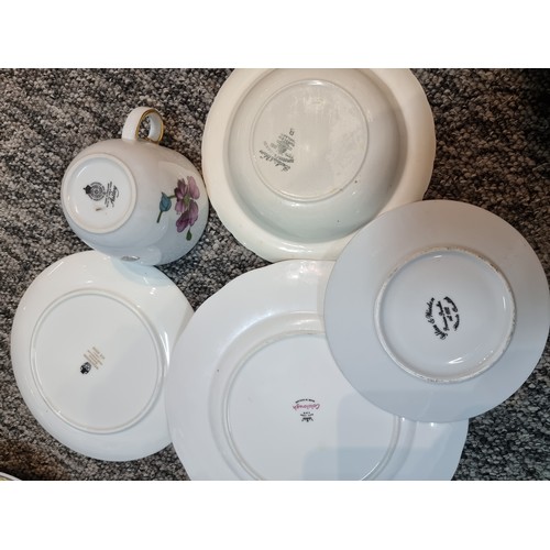 266 - A box containing a large quantity of tea sets to include some good brand names, Wedgwood, Royal Worc... 