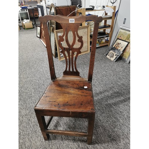 444 - Antique solid oak chair, showing good patina to the seat in overall good condition