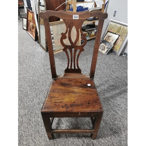 444 - Antique solid oak chair, showing good patina to the seat in overall good condition