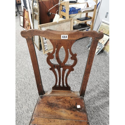 444 - Antique solid oak chair, showing good patina to the seat in overall good condition