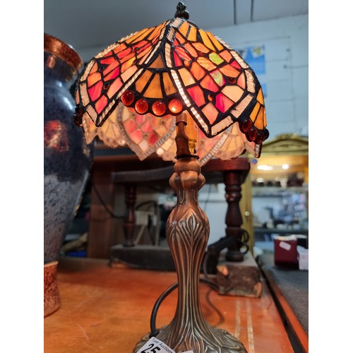 254 - Pretty Tiffany style table lamp with a colourful glass shade in good clean condition working height ... 