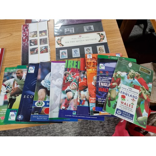 243 - A collectable rugby related lot to include a hand signed photo pf Shane Williams, a quantity of 10 r... 