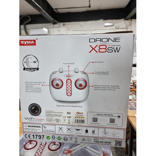 252 - A boxed Syma X8SW quadro copter drone with Wi-Fi video/photo HD camera, capable of flip stunts, etc.... 