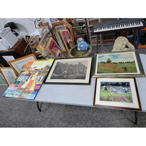 1 - Collection of 3x framed and glazed pictures inc a engraving of a shropshire mine scene, Monet print,... 