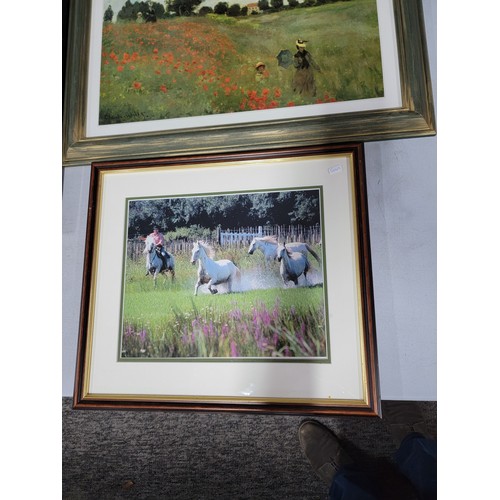 1 - Collection of 3x framed and glazed pictures inc a engraving of a shropshire mine scene, Monet print,... 