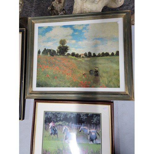 1 - Collection of 3x framed and glazed pictures inc a engraving of a shropshire mine scene, Monet print,... 