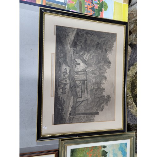 1 - Collection of 3x framed and glazed pictures inc a engraving of a shropshire mine scene, Monet print,... 