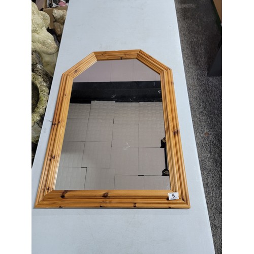 6 - Large pine framed mirror in good order height 87cm by 63cm