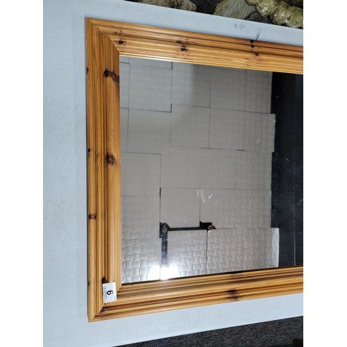 6 - Large pine framed mirror in good order height 87cm by 63cm