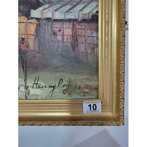 10 - Framed oil on board painting of the Moulin Rouge by Henry Rogers frame needs attention height 69cm l... 