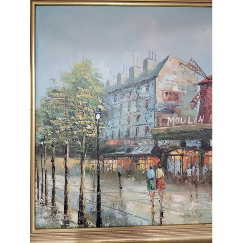 10 - Framed oil on board painting of the Moulin Rouge by Henry Rogers frame needs attention height 69cm l... 