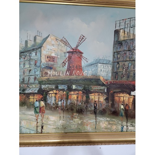 10 - Framed oil on board painting of the Moulin Rouge by Henry Rogers frame needs attention height 69cm l... 