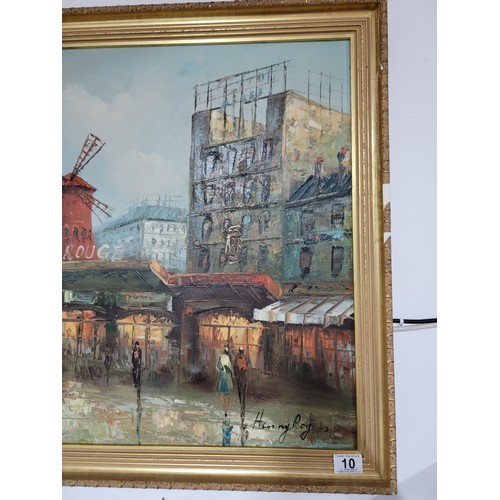 10 - Framed oil on board painting of the Moulin Rouge by Henry Rogers frame needs attention height 69cm l... 