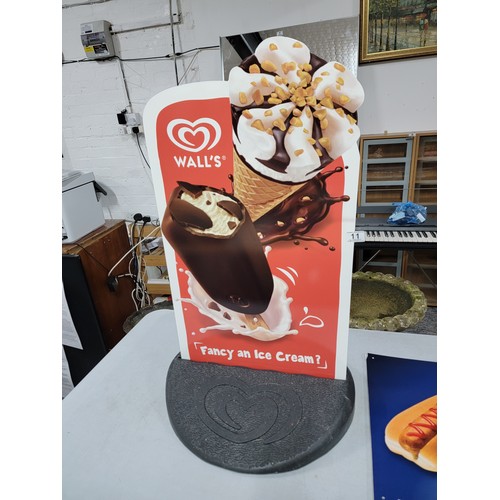 11 - Wall's Ice cream pavement sign with double sided sign along with a Westlers hot Dogs sign, walls sig... 