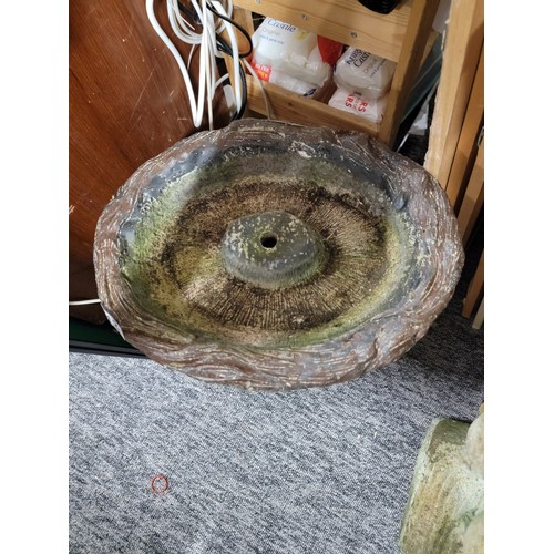 12 - Concrete bird bath with an Owl family to the base in overall good condition stands at 45.5cm width 3... 