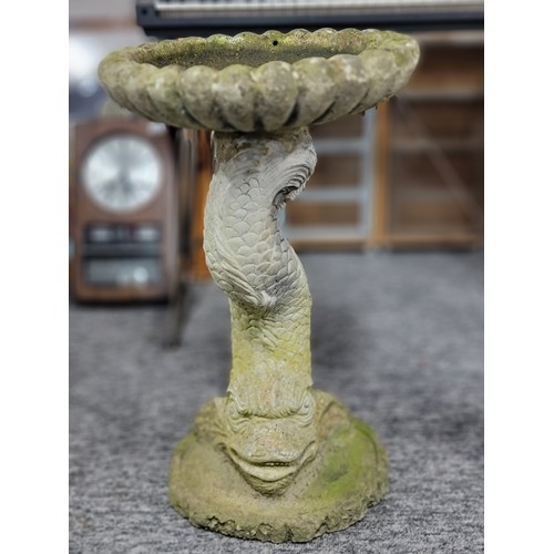 15 - Large stoneware fish formed bird bath in good order with good detail to the fish, scalloped rimmed b... 