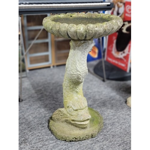 15 - Large stoneware fish formed bird bath in good order with good detail to the fish, scalloped rimmed b... 