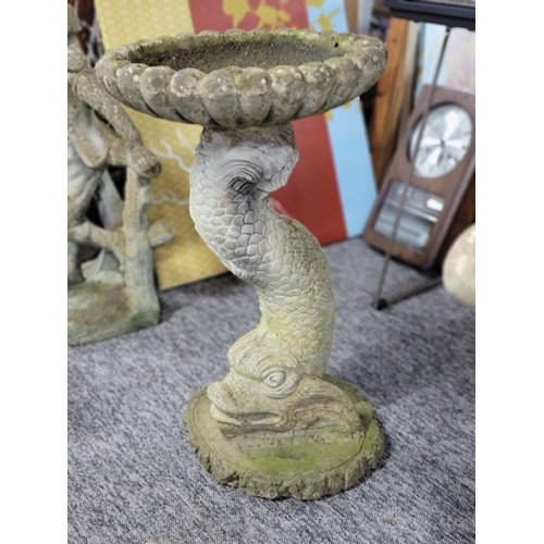 15 - Large stoneware fish formed bird bath in good order with good detail to the fish, scalloped rimmed b... 