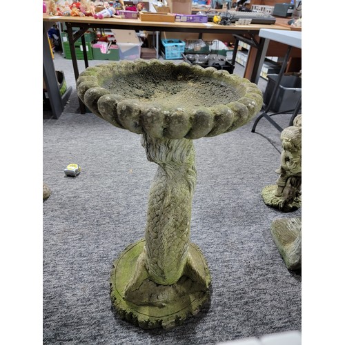 15 - Large stoneware fish formed bird bath in good order with good detail to the fish, scalloped rimmed b... 