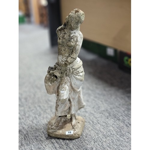 16 - Stoneware garden ornament of a woman A/F  67cm high, 20cm width