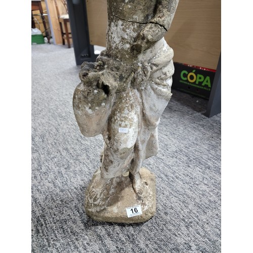 16 - Stoneware garden ornament of a woman A/F  67cm high, 20cm width