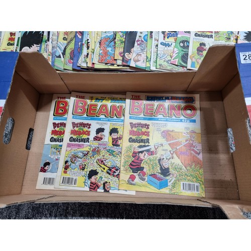 280 - A box containing a large stack of Beano comics from the 1990's to 2000's. Please study photos for mo... 