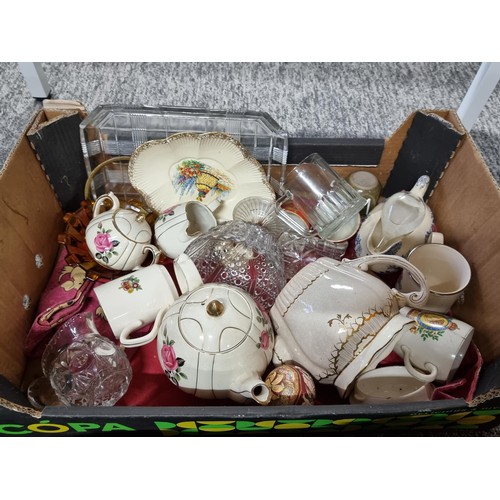 281 - A large job lot in 3 boxes of collectable odds and ceramics to include a quantity of art glass cat a... 