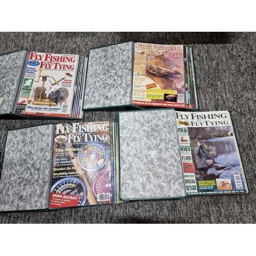 288 - 4x files of fly fishing and fly tying magazines for 1996/9 along with a box of full various tins.