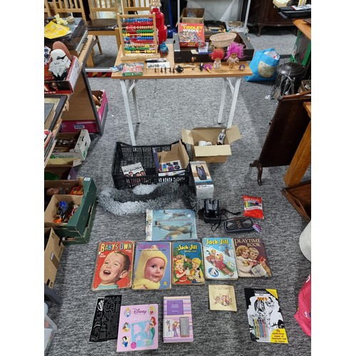 296 - Large collection in three boxes of vintage collectable items to include vintage Troll figures, Pokém... 