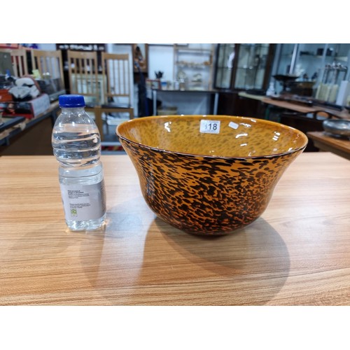 318 - A large impressive glass bowl with a speckled leopard print style design by Laguna with a good finis... 