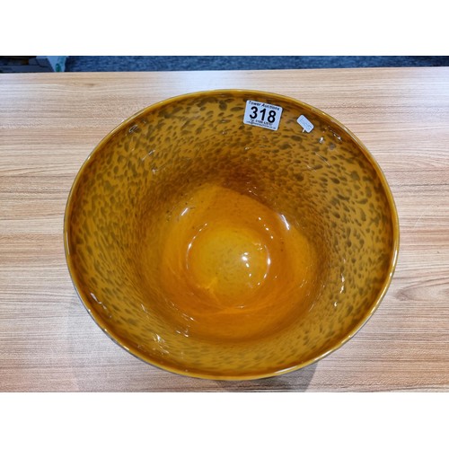 318 - A large impressive glass bowl with a speckled leopard print style design by Laguna with a good finis... 