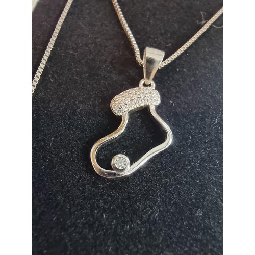 337 - A 925 silver Christmas stocking pendant inset with sparkly crystal CZ stones on an 18