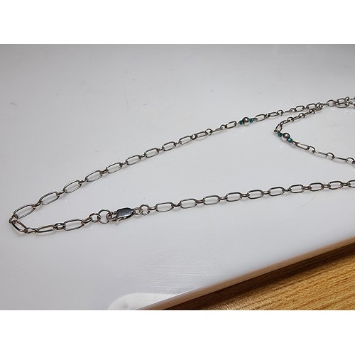 342 - A 925 silver Figaro link necklace with 2 art glass drops, in excellent clean condition, boxed, lengt... 