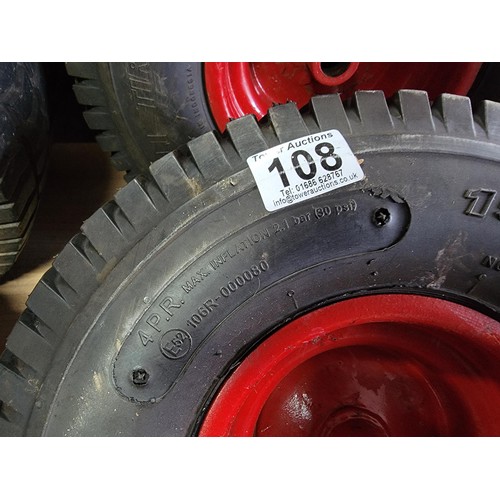 108 - Quantity of wheels inc 4 heavy duty ride on mower wheels 18 x 8.50-8 max inflation 22psi along with ... 