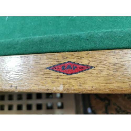 212 - An antique KAY tabletop slate bed snooker table, includes full set of snooker balls. Table measures ... 