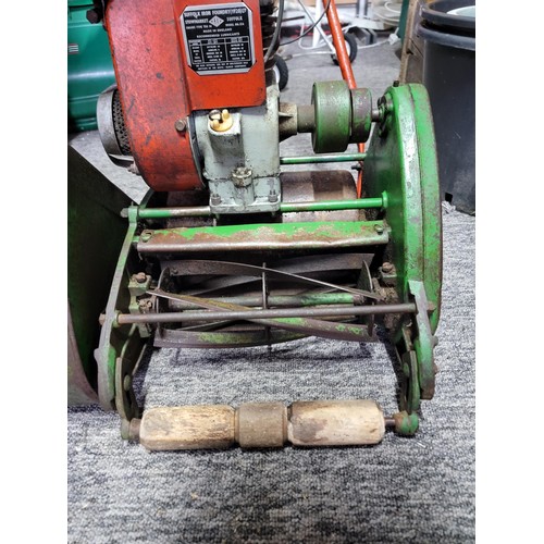 133 - Vintage Suffolk punch lawn mower colt self propelled complete with carry box in full working order e... 