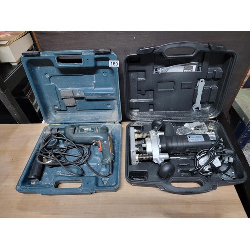 160 - Cased Trend router with accessories and power cable along with a B&D 1000w hammer drill