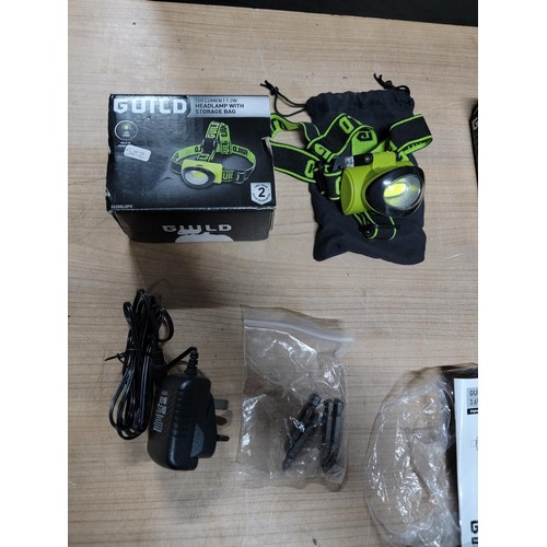 161 - Guild LED head torch with 3 modes along with a 8 way extension lead with switches and a Guild 3.6v l... 