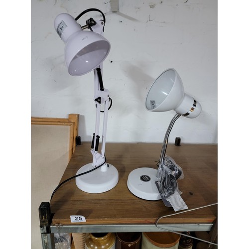 25 - Good quality modern angle poise lamp in white along with a desk lamp