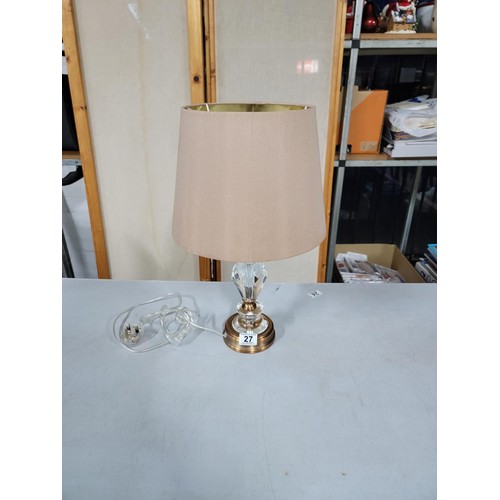 27 - TJX modern table lamp with plastic base and gold coloured shade in good order stands at 50cm high