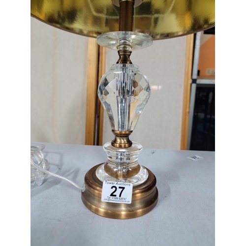 27 - TJX modern table lamp with plastic base and gold coloured shade in good order stands at 50cm high