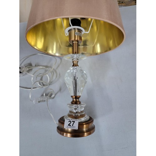 27 - TJX modern table lamp with plastic base and gold coloured shade in good order stands at 50cm high