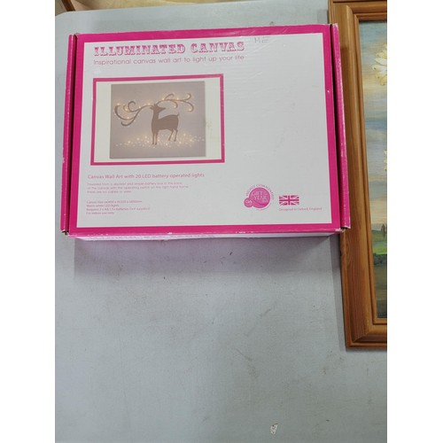 32 - 2x boxed hardly used illuminated canvases one depicting Merry Christmas the other of a reindeer alon... 