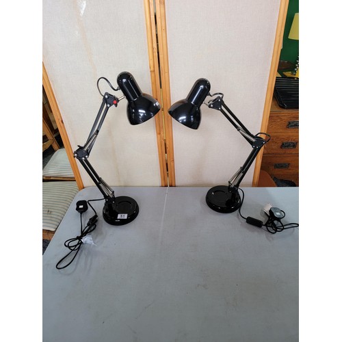 51 - 2x black angle poise lamps in good order in as new condition height when fully extended 60cm