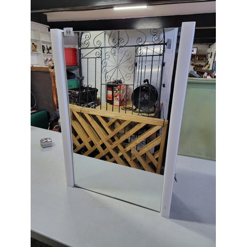 69 - Bathroom mirrored cabinet with accessories LED lights to sides, two glass shelves inside in good ord... 